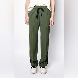 ZADIG & VOLTAIRE POMY CREPE PANT size 34 US XS Green black Retail $348 Sold Out